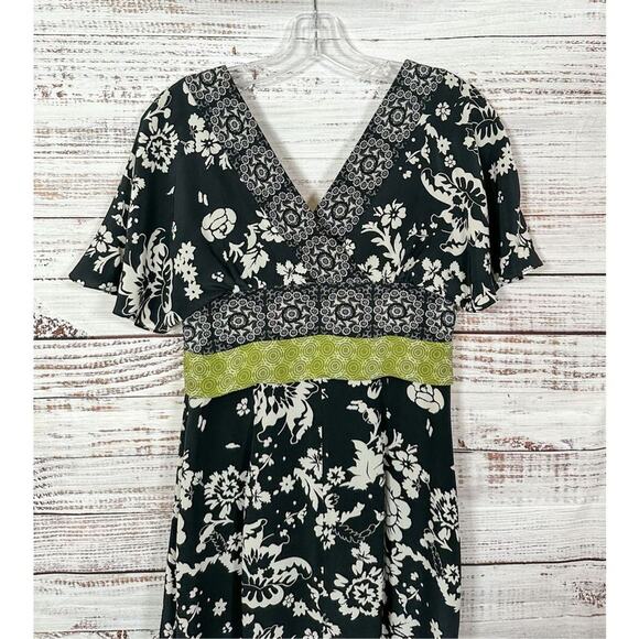 Phoebe Couture Womens Floral Empire Waist Border Trim Silk Dress Black Size 4 - Picture 11 of 14